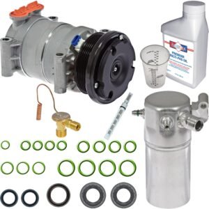 Five-piece AC compressor installation kit with clutch, accumulator drier, expansion device, oil and O-rings